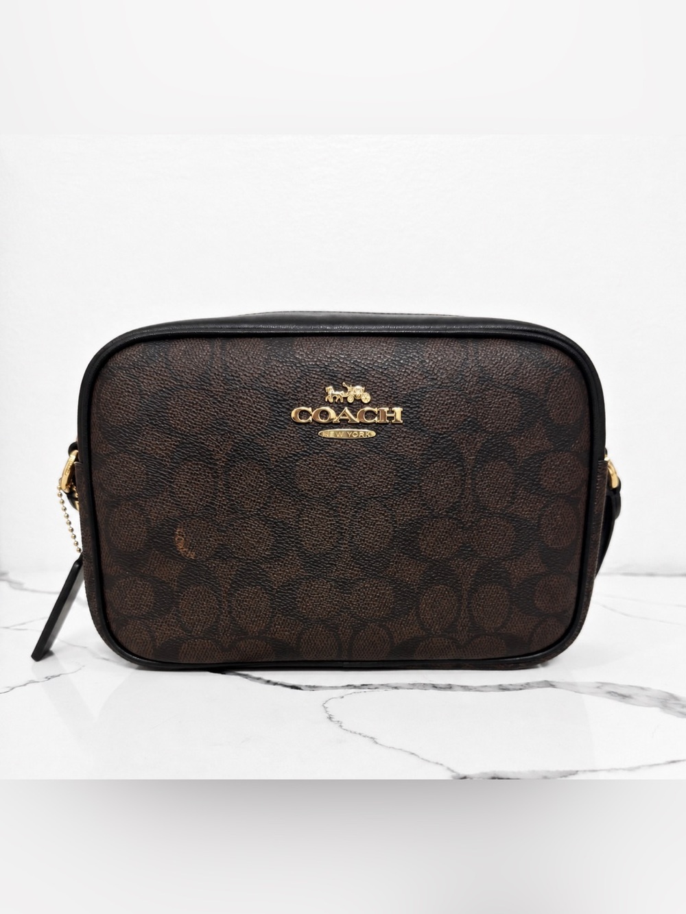 Coach Dark Brown Signature Canvas Crossbody with Gold Hardware - Picture 2 of 6